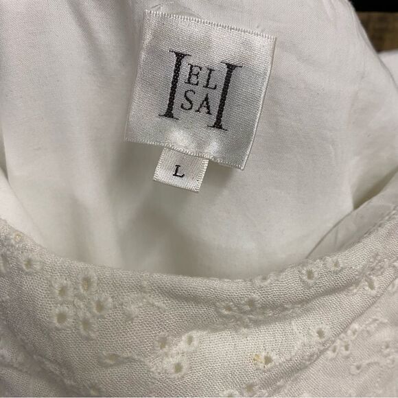 HELSA Eyelet Garden Midi Dress White Off-Shoulder ballet cotton Revolve L - Picture 10 of 11